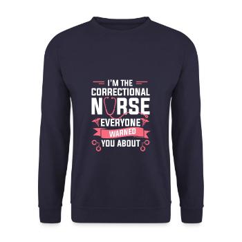 Ich bin die Krankenschwester, die dich gewarnt hat - Unisex Pullover - Navy - Vorne - Alina (178cm) & Michal (187cm)