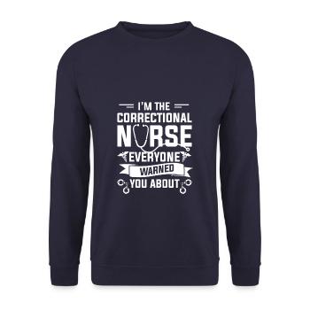 Ich bin die Krankenschwester, die dich gewarnt hat - Unisex Pullover - Navy - Vorne - Alina (178cm) & Michal (187cm)