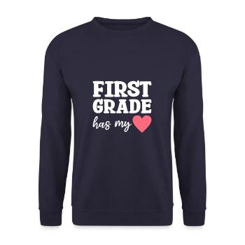 First Grade Has My Heart Valentine's Day - Unisex Sweatshirt - navy - Front - Alina (178cm) & Michal (187cm)