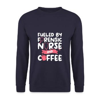 Angetrieben von forensischen Krankenschwestern und Kaffee-ER-Krankenschwestern - Unisex Pullover - Navy - Vorne - Alina (178cm) & Michal (187cm)