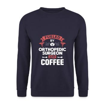 Fueled By Orthopedic Surgeon And Coffee - Unisex Sweatshirt - navy - Front - Alina (178cm) & Michal (187cm)