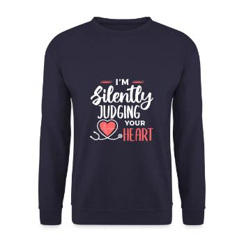 Ich beurteile still Ihren Herzkardiologen - Unisex Pullover - Navy - Vorne - Alina (178cm) & Michal (187cm)