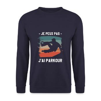 Je Peux Pas J'ai Parkour Traceur - Sweat-shirt Unisexe - marine - Devant - Alina (178cm) & Michal (187cm)