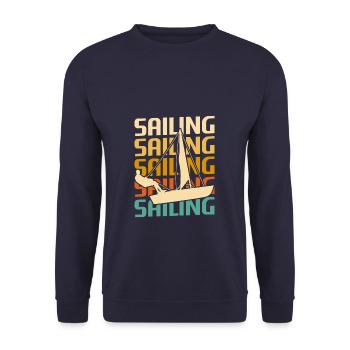 Retro Vintage Classic Segelsegelsegler - Unisex Pullover - Navy - Vorne - Alina (178cm) & Michal (187cm)