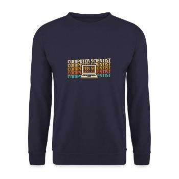 Retro Computer Scientist Informationen - Unisex Pullover - Navy - Vorne - Alina (178cm) & Michal (187cm)