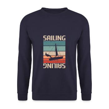 Retro Vintage Classic Segelsegelsegler - Unisex Pullover - Navy - Vorne - Alina (178cm) & Michal (187cm)