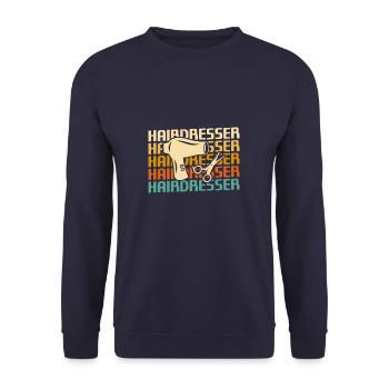 Retro Vintage Classic Friseur Friseur - Unisex Pullover - Navy - Vorne - Alina (178cm) & Michal (187cm)