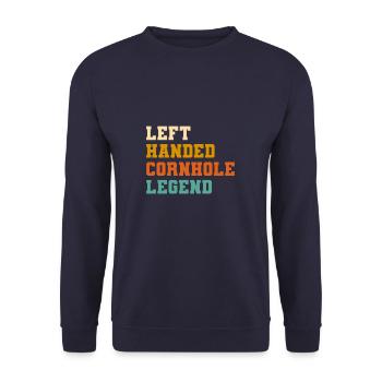 Linkshänder Cornhole Legend Lefty Spieler - Unisex Pullover - Navy - Vorne - Alina (178cm) & Michal (187cm)