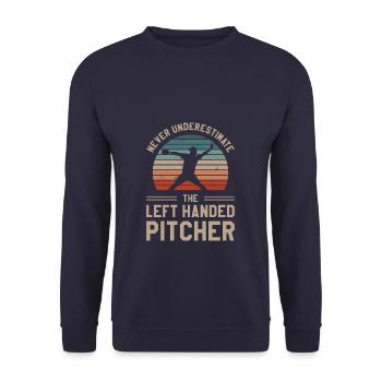 Never Underestimate The Left Handed Pitcher - Unisex Sweatshirt - navy - Front - Alina (178cm) & Michal (187cm)