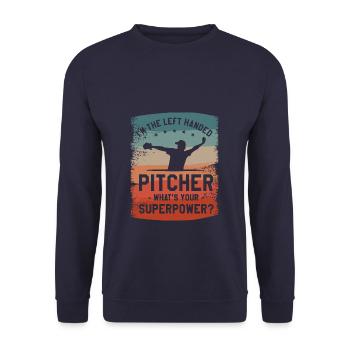 Je suis le lanceur gaucher Quel est votre superpouvoir - Sweat-shirt Unisexe - marine - Devant - Alina (178cm) & Michal (187cm)