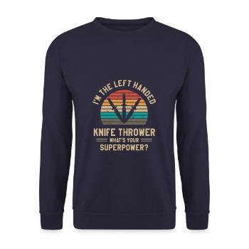 Je suis le lanceur de couteaux gaucher Quel est votre - Sweat-shirt Unisexe - marine - Devant - Alina (178cm) & Michal (187cm)