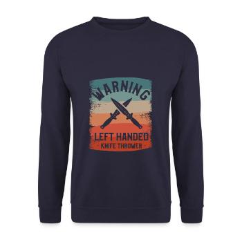 Warnung Linkshänder Messerwerfer Lefty - Unisex Pullover - Navy - Vorne - Alina (178cm) & Michal (187cm)