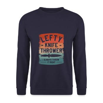 Lefty Knife Thrower Always Throw It Right Left - Unisex Sweatshirt - navy - Front - Alina (178cm) & Michal (187cm)