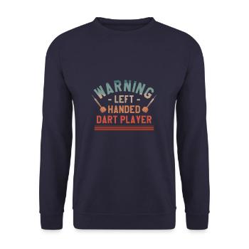 Warning Left Handed Dart Player Lefty Darts - Unisex Sweatshirt - navy - Front - Alina (178cm) & Michal (187cm)
