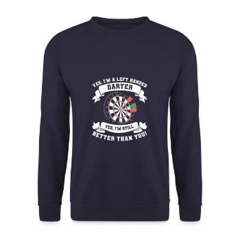 Ja, ich bin ein Linkshänder Ja, ich bin immer noch besser - Unisex Pullover - Navy - Vorne - Alina (178cm) & Michal (187cm)