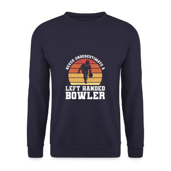 Unterschätze niemals einen linkshändigen Bowler Bowling - Unisex Pullover - Navy - Vorne - Alina (178cm) & Michal (187cm)