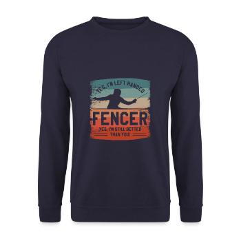 Ja, ich bin Linkshänder Fechter Ja ich bin immer noch besser - Unisex Pullover - Navy - Vorne - Alina (178cm) & Michal (187cm)