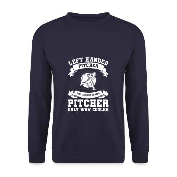 Linkshänder Pitcher wie ein Rechtshänder Pitcher - Unisex Pullover - Navy - Vorne - Alina (178cm) & Michal (187cm)