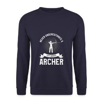 Ne sous-estimez jamais un tir à l’arc gaucher - Sweat-shirt Unisexe - marine - Devant - Alina (178cm) & Michal (187cm)