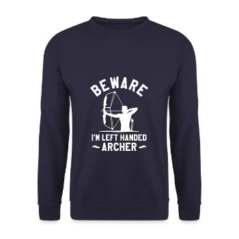 Méfiez-vous que je suis gaucher Archer Archers Archery - Sweat-shirt Unisexe - marine - Devant - Alina (178cm) & Michal (187cm)