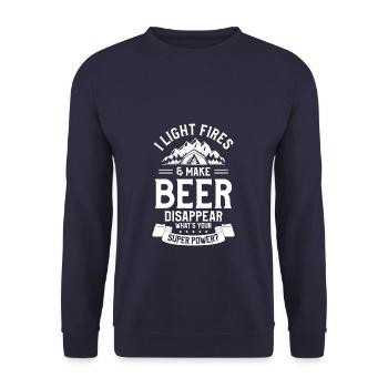 J’allume des feux et fais disparaître la bière Qu’est-ce que c’est que toi - Sweat-shirt Unisexe - marine - Devant - Alina (178cm) & Michal (187cm)