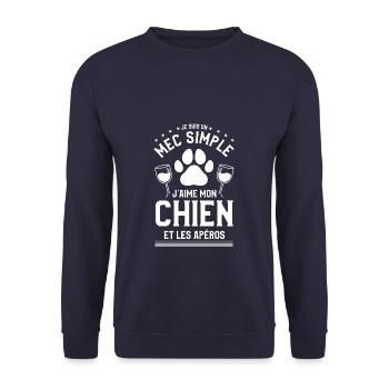 Je Suis Un Mec Simple J'aime La Chien Et Les - Sweat-shirt Unisexe - marine - Devant - Alina (178cm) & Michal (187cm)