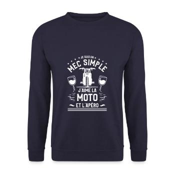 Je Suis Un Mec Simple J'aime La Moto Et L'Apéro - Sweat-shirt Unisexe - marine - Devant - Alina (178cm) & Michal (187cm)