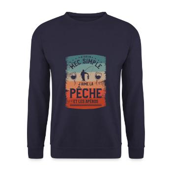 Je Suis Un Mec Simple J'aime La Pêche Et L'Apéro - Sweat-shirt Unisexe - marine - Devant - Alina (178cm) & Michal (187cm)