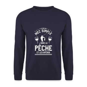 Je Suis Un Mec Simple J'aime La Pêche Et L'Apéro - Sweat-shirt Unisexe - marine - Devant - Alina (178cm) & Michal (187cm)