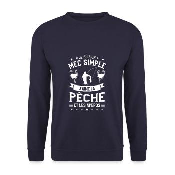 Je Suis Un Mec Simple J'aime La Pêche Et L'Apéro - Sweat-shirt Unisexe - marine - Devant - Alina (178cm) & Michal (187cm)