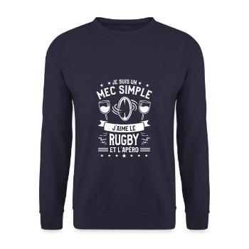 Je Suis Un Mec Simple J'aime Le Rugby Et L'Apéro - Sweat-shirt Unisexe - marine - Devant - Alina (178cm) & Michal (187cm)