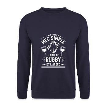 Je Suis Un Mec Simple J'aime Le Rugby Et L'Apéro - Sweat-shirt Unisexe - marine - Devant - Alina (178cm) & Michal (187cm)