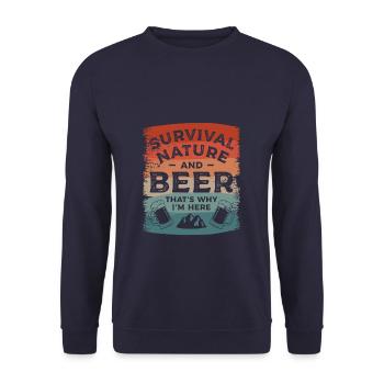 Survival Nature et Bière C’est pourquoi je suis ici - Sweat-shirt Unisexe - marine - Devant - Alina (178cm) & Michal (187cm)