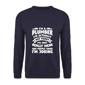 Ich bin ein Klempner Ich bin eigentlich nicht lustig Ich bin nur - Unisex Pullover - Navy - Vorne - Alina (178cm) & Michal (187cm)