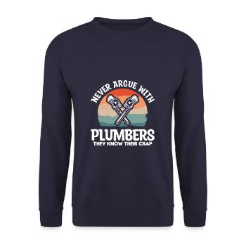 Never Argue With Plumbers They Know Their Crap - Unisex Sweatshirt - navy - Front - Alina (178cm) & Michal (187cm)
