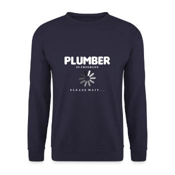 Klempner in Arbeit Bitte warten Klempner Klempner Klempnerarbeiten - Unisex Pullover - Navy - Vorne - Alina (178cm) & Michal (187cm)