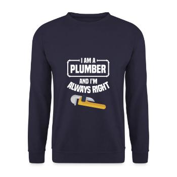 Ich bin ein Klempner und ich bin immer richtig Klempner - Unisex Pullover - Navy - Vorne - Alina (178cm) & Michal (187cm)