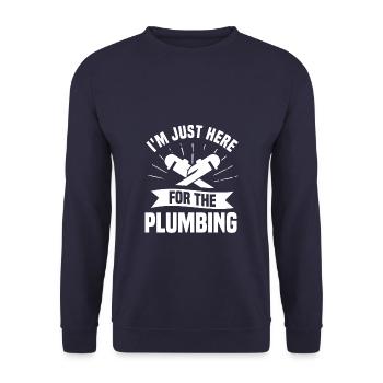 Ich bin nur für die Klempner Klempner hier - Unisex Pullover - Navy - Vorne - Alina (178cm) & Michal (187cm)