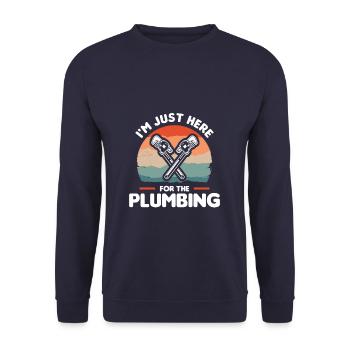 Ich bin nur für die Klempner Klempner hier - Unisex Pullover - Navy - Vorne - Alina (178cm) & Michal (187cm)