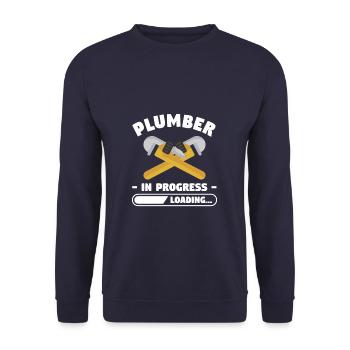 Plumber In Progress Loading Plumbing Plumbers - Unisex Sweatshirt - navy - Front - Alina (178cm) & Michal (187cm)