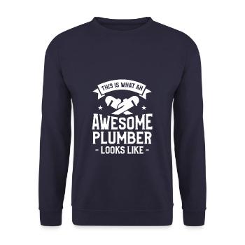 So sieht ein großartiger Klempner aus - Unisex Pullover - Navy - Vorne - Alina (178cm) & Michal (187cm)