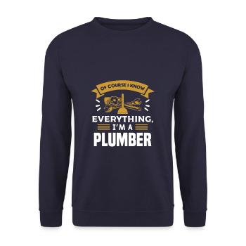 Natürlich weiß ich alles, ich bin ein Klempner - Unisex Pullover - Navy - Vorne - Alina (178cm) & Michal (187cm)