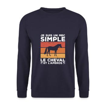 Je Suis Un Mec Simple J'aime Le Cheval Et L'Apéros - Sweat-shirt Unisexe - marine - Devant - Alina (178cm) & Michal (187cm)