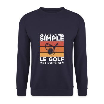 Je Suis Un Mec Simple J'aime Le Golf Et L'Apéro - Sweat-shirt Unisexe - marine - Devant - Alina (178cm) & Michal (187cm)