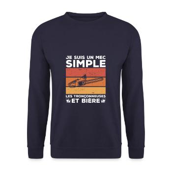 Je Suis Un Mec Simple J'aime Les Tronçonneuses Et - Sweat-shirt Unisexe - marine - Devant - Alina (178cm) & Michal (187cm)