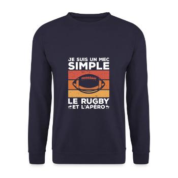 Je Suis Un Mec Simple J'aime Le Rugby Et L'Apéro - Sweat-shirt Unisexe - marine - Devant - Alina (178cm) & Michal (187cm)