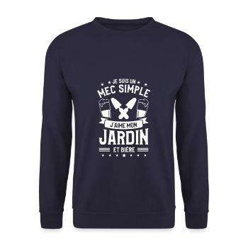 Je Suis Un Mec Simple J'aime Mon Jardin Et Bière - Sweat-shirt Unisexe - marine - Devant - Alina (178cm) & Michal (187cm)