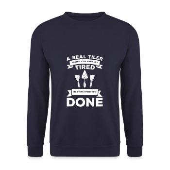 Un vrai carreleur ne s’arrête pas quand il est fatigué de carreler - Sweat-shirt Unisexe - marine - Devant - Alina (178cm) & Michal (187cm)