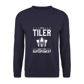 Je suis un carreleur Quel est votre superpouvoir Carrelage Carreleurs - Sweat-shirt Unisexe - marine - Devant - Alina (178cm) & Michal (187cm)