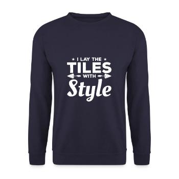 Ich verlege die Fliesen mit Stil Fliesenfliesen Fliesenleger - Unisex Pullover - Navy - Vorne - Alina (178cm) & Michal (187cm)